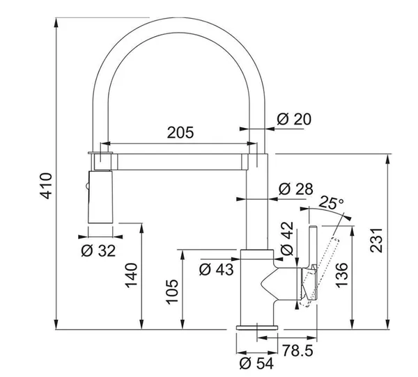 Τεχνικό σχέδιο βρύσης No3 - Διαστάσεις