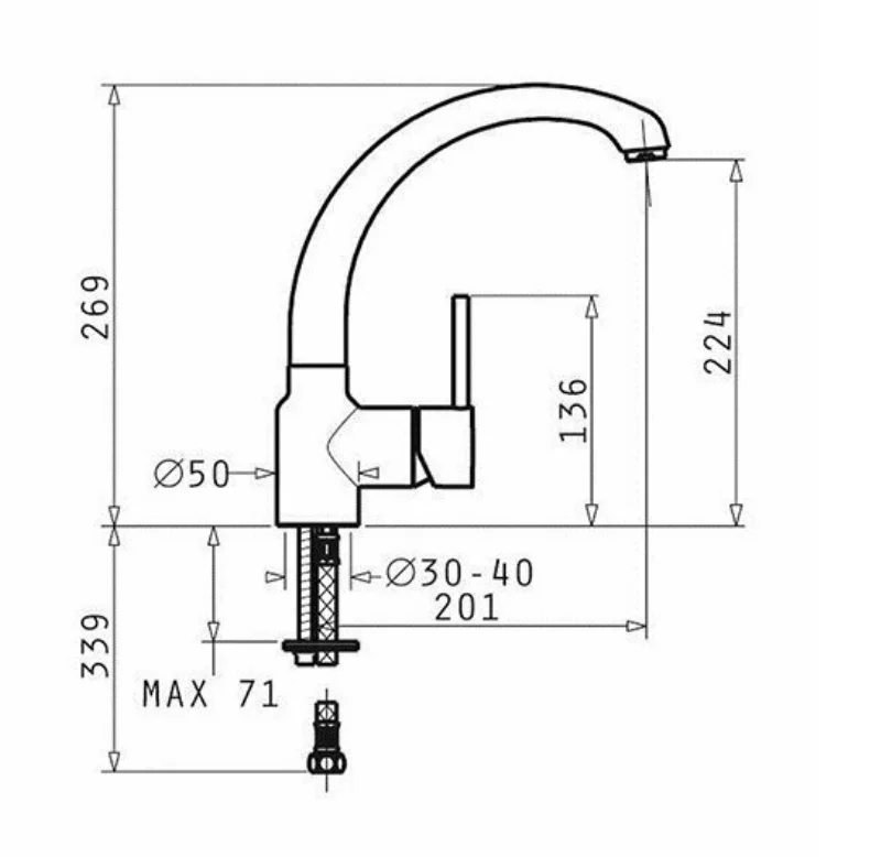 Τεχνικό σχέδιο βρύσης No6 - Διαστάσεις